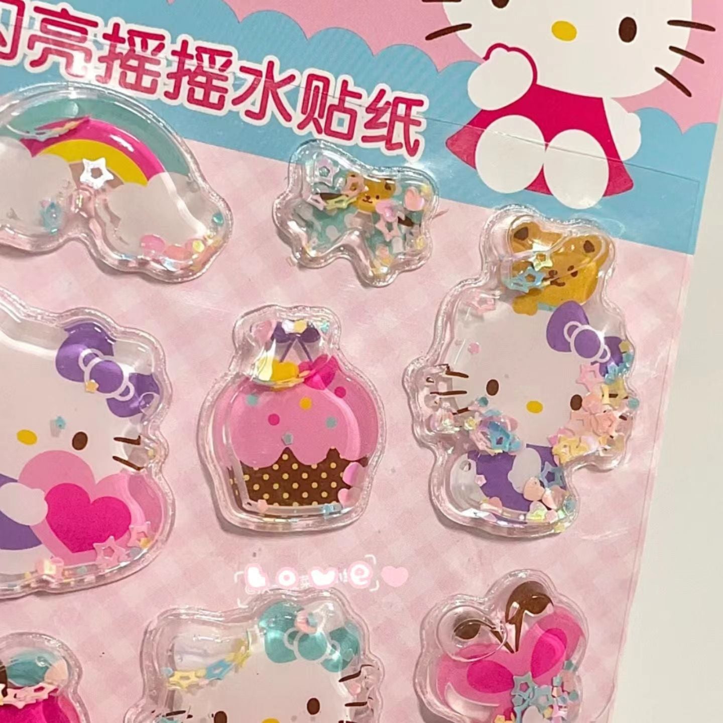 DIY Sanrio Shake Water Stickers 3D Three-dimensional Decorative Bubble Stickers Hello Kitty