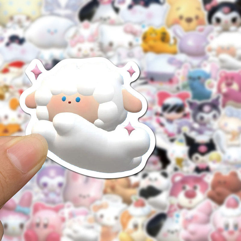 51pcs 3D Sanrio Stickers Cute Kulomi Cinnamorll Melody Kitty Cat Hand Account Waterproof