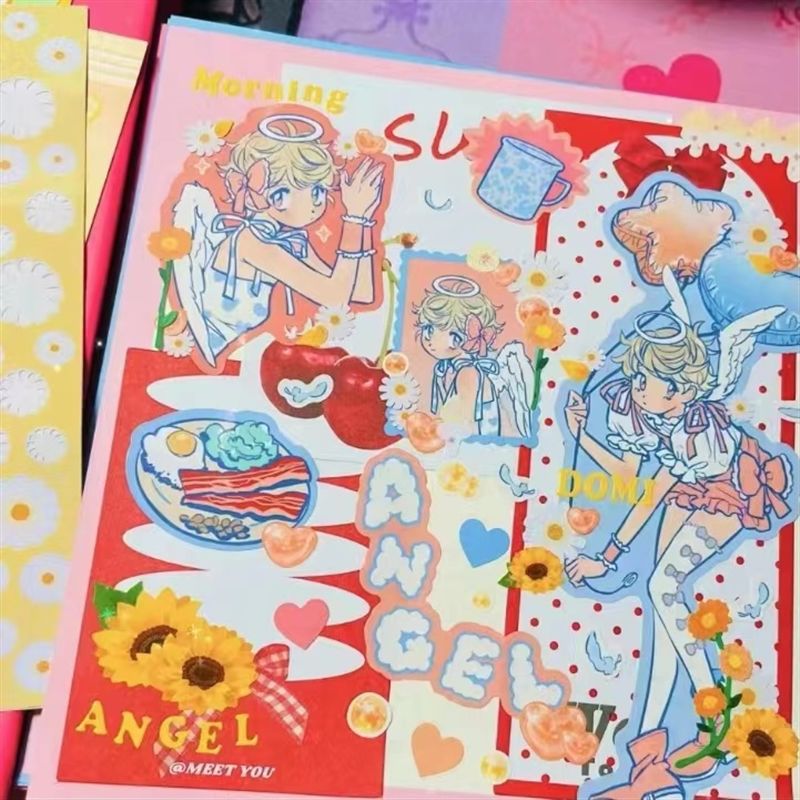 Domi Sticker Book With The Same Inner Page Girl Angel College Style Sticker Maid Roller Skating Sweet Asian Style Anime Character Sticker