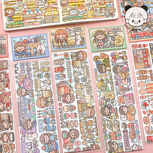 Cartoon Cute Girl Stickers Creative Multi-scene Journal Scrapbooking Decoration Sticker