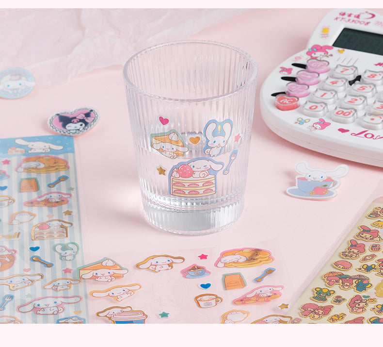 Cute Pet Family Sanrio Character Cartoon Bronzing Cute Wind Waterproof Sticker Decoration Cinnamoroll Hand Account Material Sticker