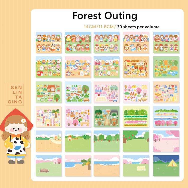 Creative Landscaping Sticker Book Cartoon Girl Heart Pocket Decoration Stickers