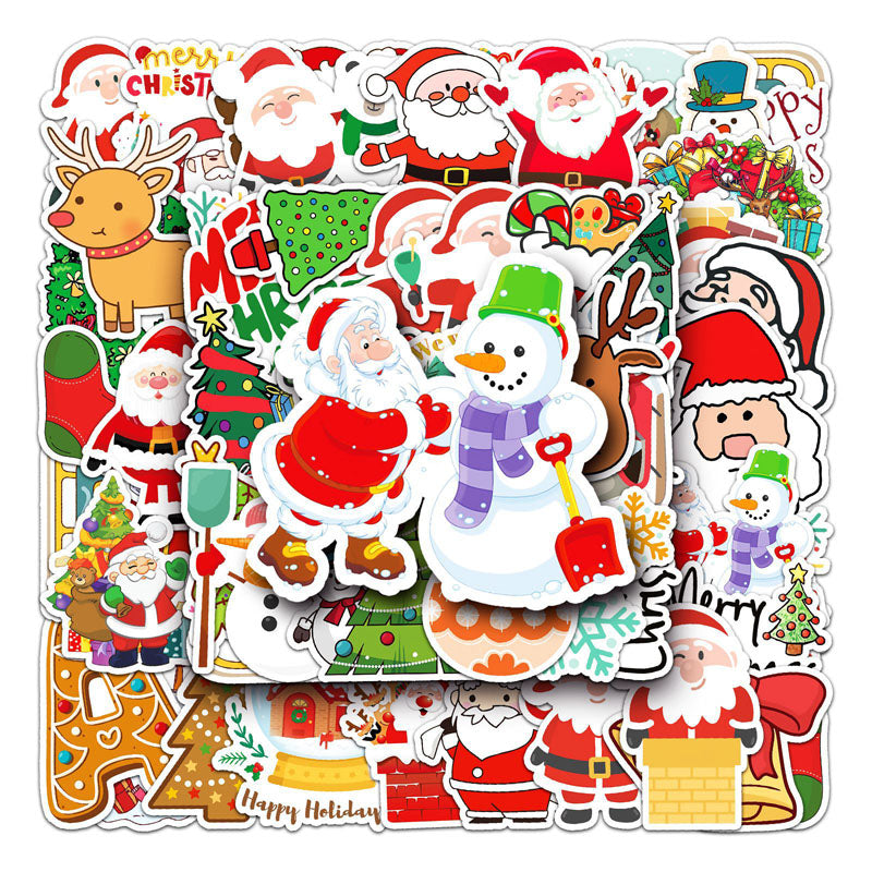 50pcs Christmas Graffiti Stickers Cartoon Holiday Stickers DIY Phone Case Laptop Stickers Waterproof