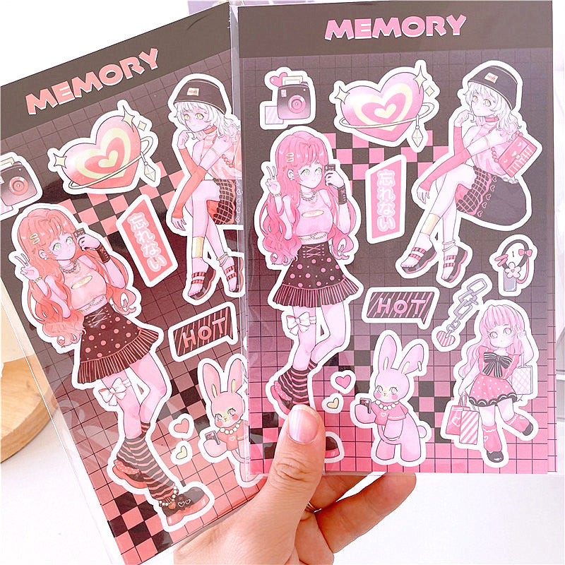 Girl Heart Cartoon Decoration Hand Account Phone Case Decoration Sticker DIY Handmade High-Value Heartbeat Signal Sticker