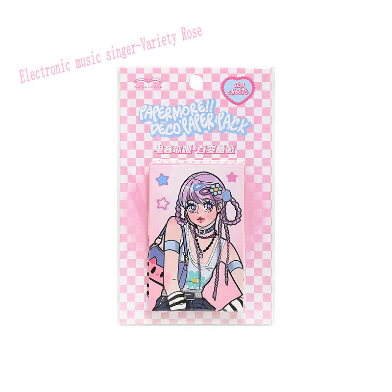 Matte Membrane Small Card Electric Song Girl Series Sweet Cool Cartoon Girl DIY Handbook Phone Case Material Card 4 Models