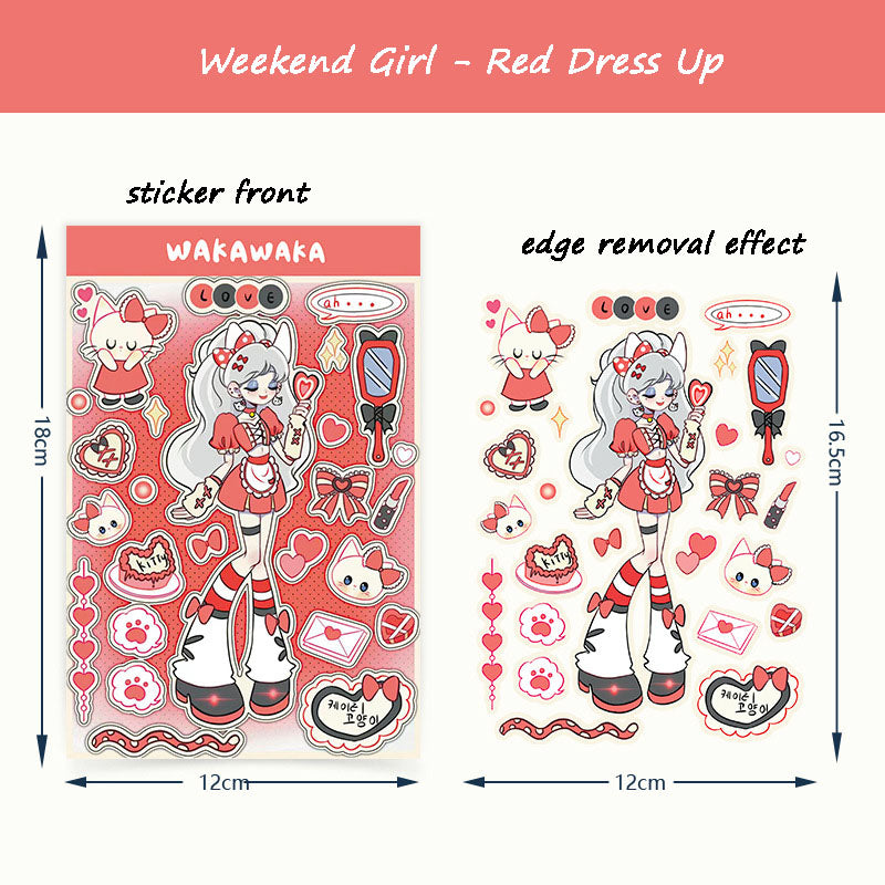Happy Weekend Girl Pink Cake Decoration Sticker Cute Graffiti Hand Account Sticker Sticker Material Paper