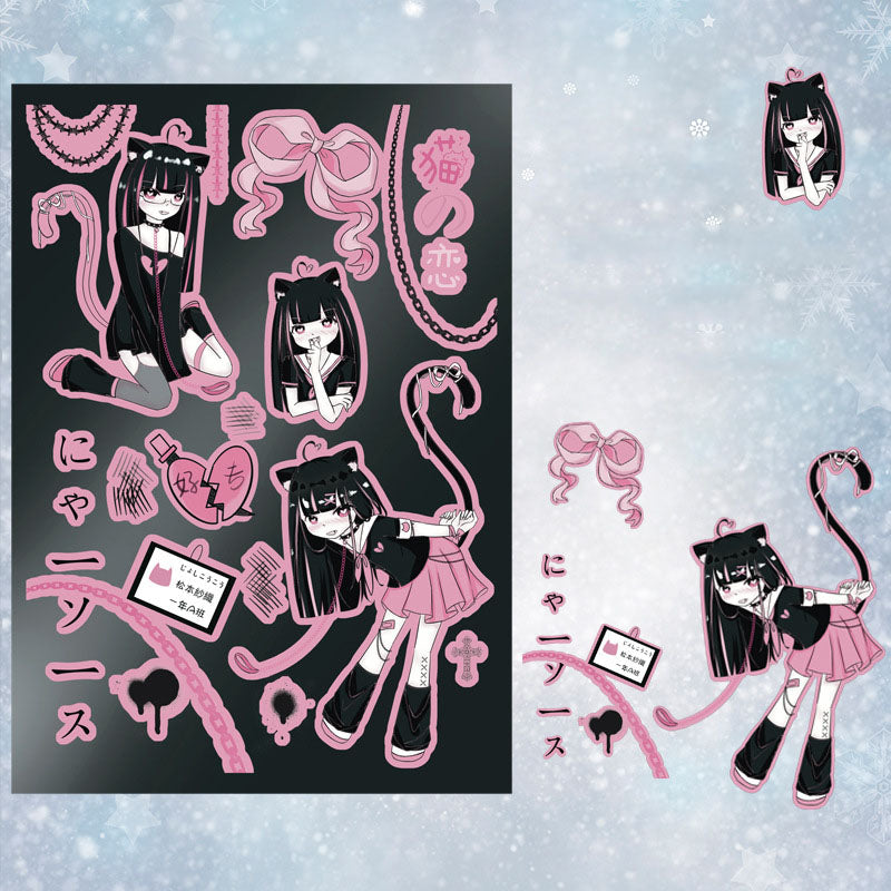 Laser Q Version Character Sticker Cat Ear Girl Cartoon Decoration Waterproof Sticker DIY Hand Account Girl Sticker