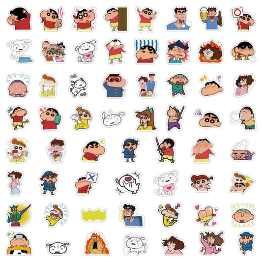 60pcs Cute Anime Cartoon Crayon Shin-chan Decoration Phone Case Water Cup Waterproof Hand Account Sticker Cartoon Sticker