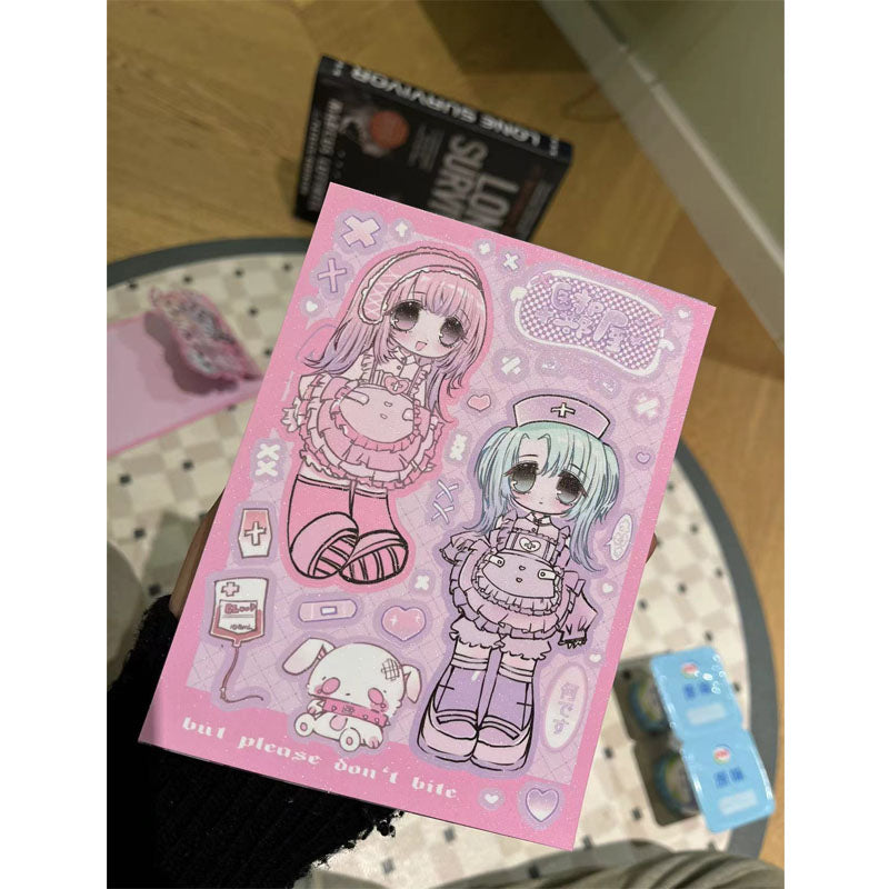 6pcs Cartoon Character Sticker Sweet Asia Hand Account Phone Case Storage Box Luggage Stickers