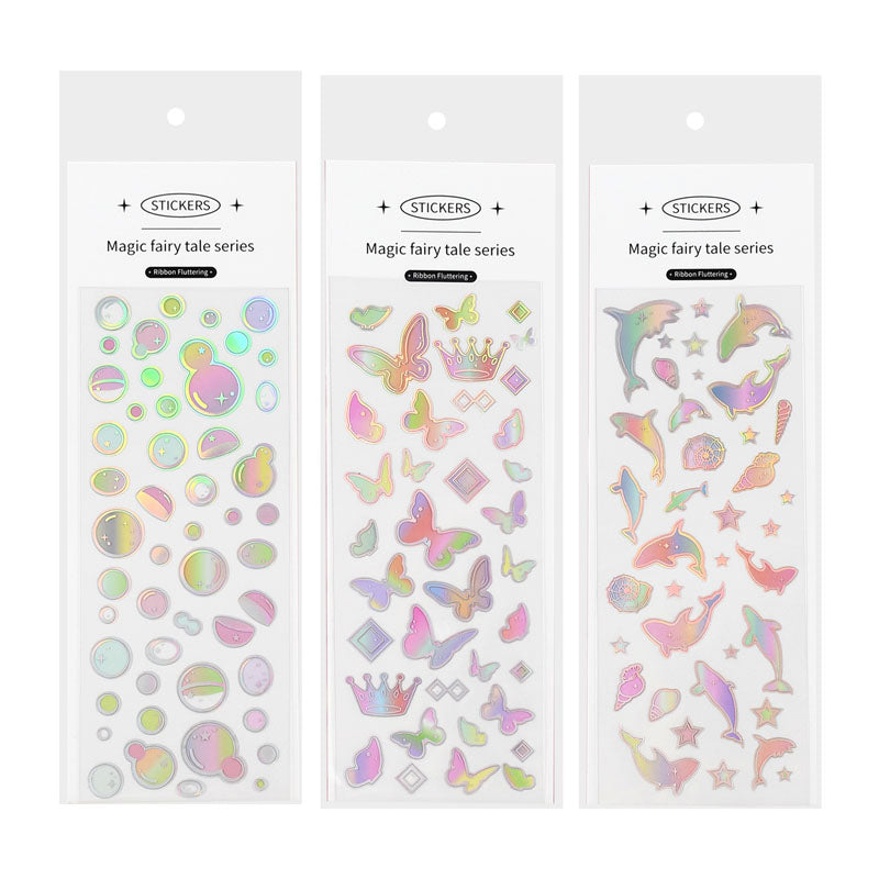 Magic Fairy Tale PVC Laser Silver Pressed Butterfly Bubble Element Hand Account Decoration Sticker Material Sticker