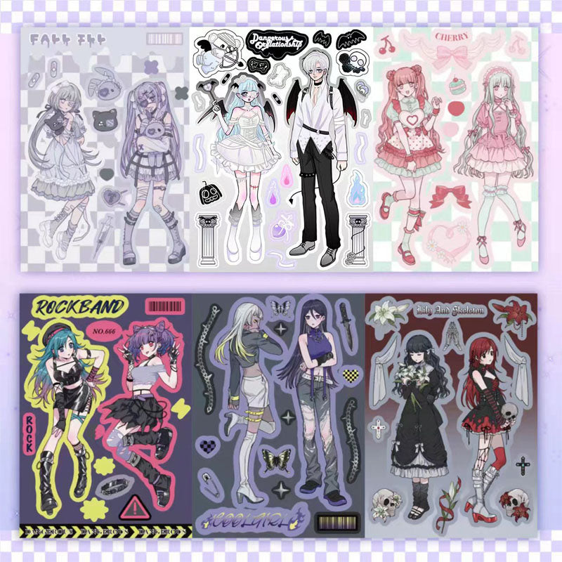 Girl Combination Stickers Hand Account DIY Phone Case Stickers Laptop Decoration Bottom Material