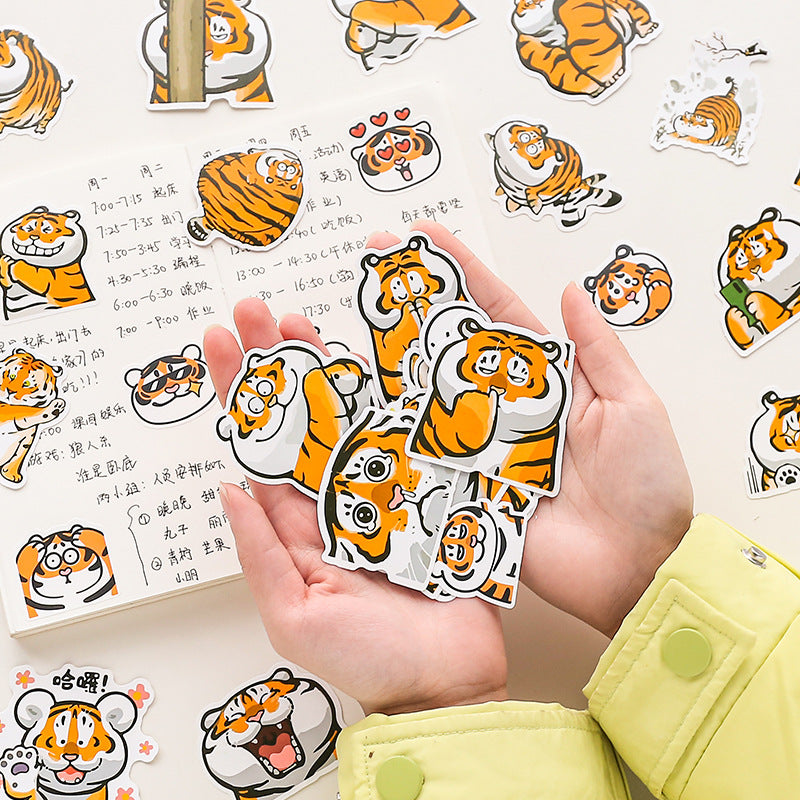 40pcs Tiger Cartoon Stickers Hand Account Diy Mobile Phone Water Cup Decoration Stickers Cute Tiger Cute Head Stickers