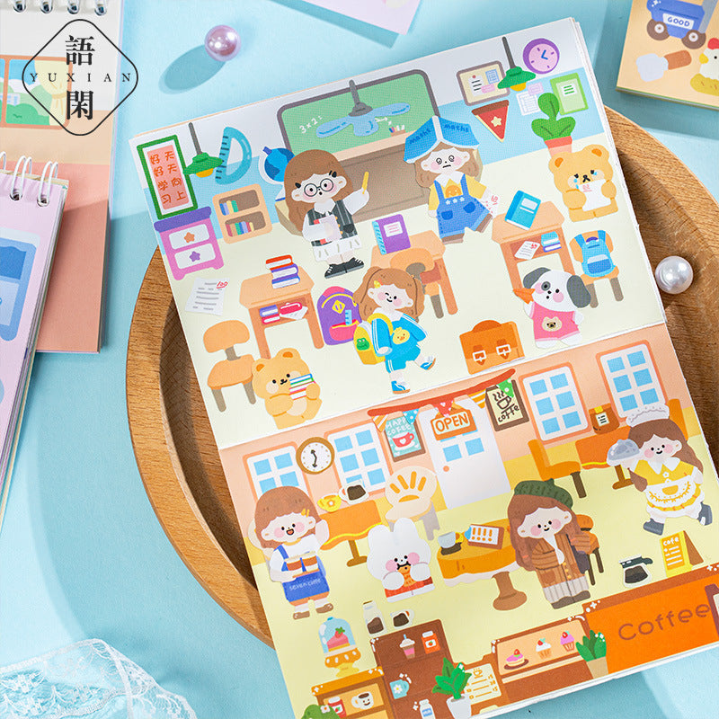 Creative Landscaping Sticker Book Cartoon Girl Heart Pocket Decoration Stickers