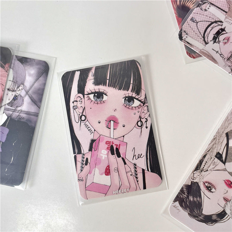 3-Inch Rounded Retro Spicy Dark Style Girl 3-Inch Small Card Hand Account Material Card Business Card