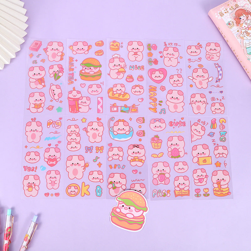 Cute Animal Set PET Transparent Cartoon Cute Pet Phone Case Decorative Sticker Diy Hand Account Sticker