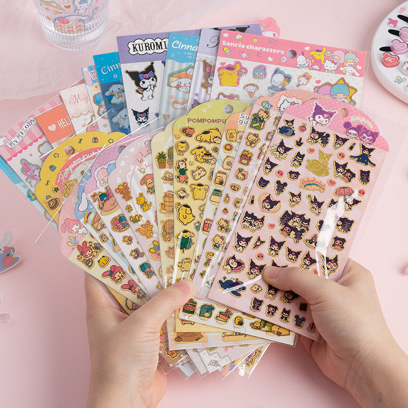 Cute Pet Family Sanrio Character Cartoon Bronzing Cute Wind Waterproof Sticker Decoration Cinnamoroll Hand Account Material Sticker