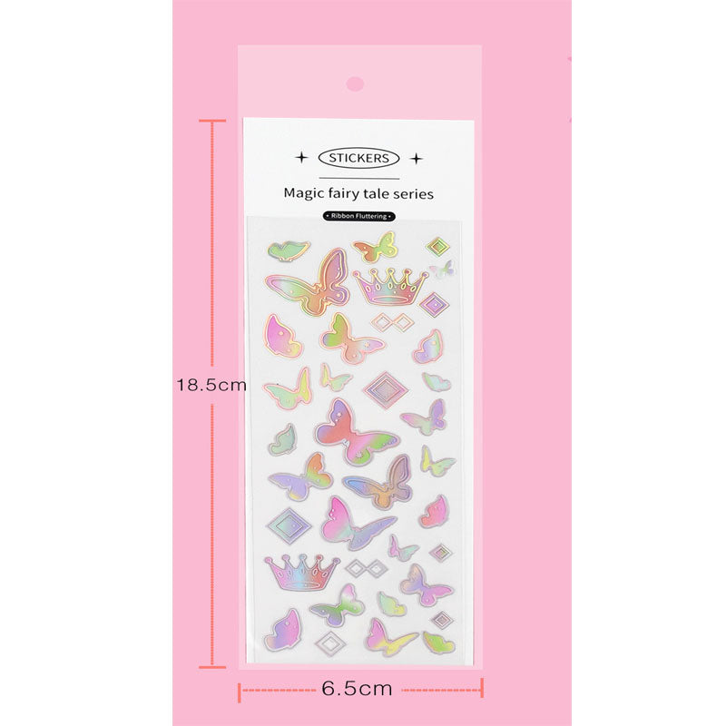 Magic Fairy Tale PVC Laser Silver Pressed Butterfly Bubble Element Hand Account Decoration Sticker Material Sticker