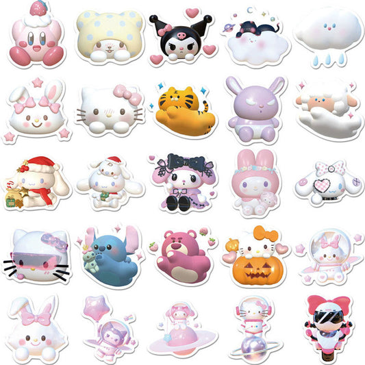 51pcs 3D Sanrio Stickers Cute Kulomi Cinnamorll Melody Kitty Cat Hand Account Waterproof