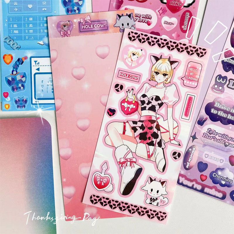 Pink Girl Sticker Dialog Box Series Girls Phone Case Bead Chain Decorative Sticker Pocket Material Sticker