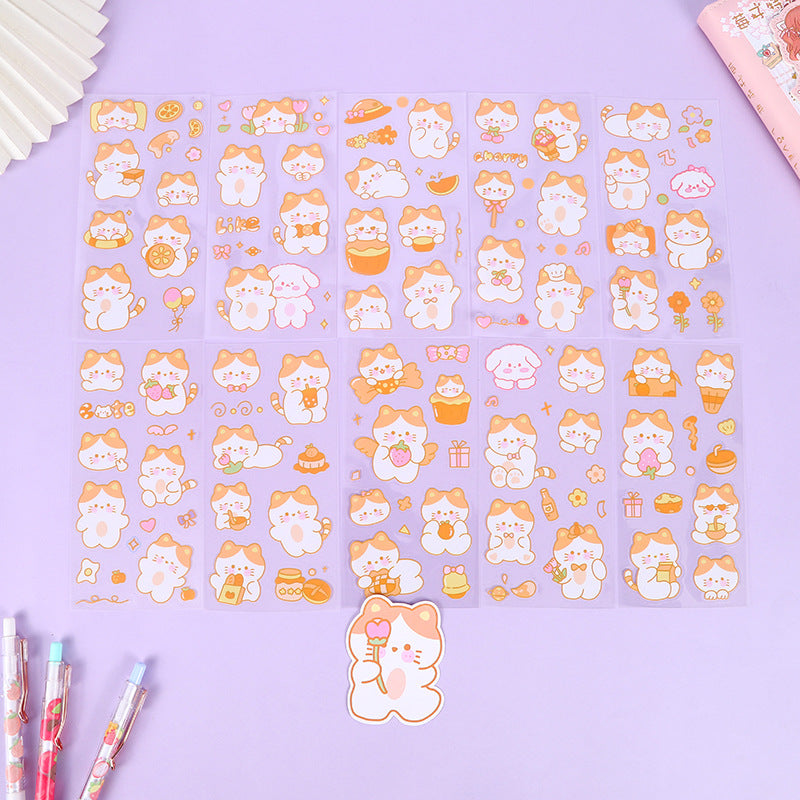 Cute Animal Set PET Transparent Cartoon Cute Pet Phone Case Decorative Sticker Diy Hand Account Sticker