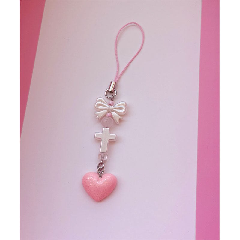 Creative Design Beaded Pendant Cute Pink Sweet Love Injection Sweet Cool Hanging Chain Goo Card Chain Phone Case Chain