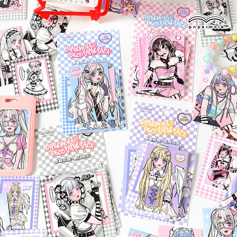 Matte Membrane Small Card Electric Song Girl Series Sweet Cool Cartoon Girl DIY Handbook Phone Case Material Card 4 Models