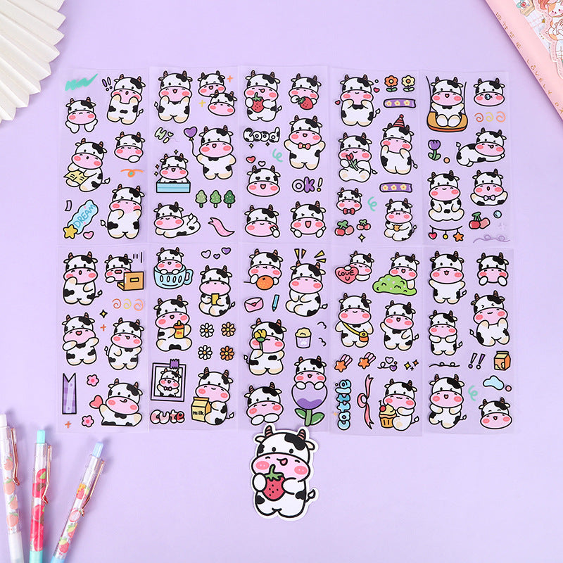 Cute Animal Set PET Transparent Cartoon Cute Pet Phone Case Decorative Sticker Diy Hand Account Sticker