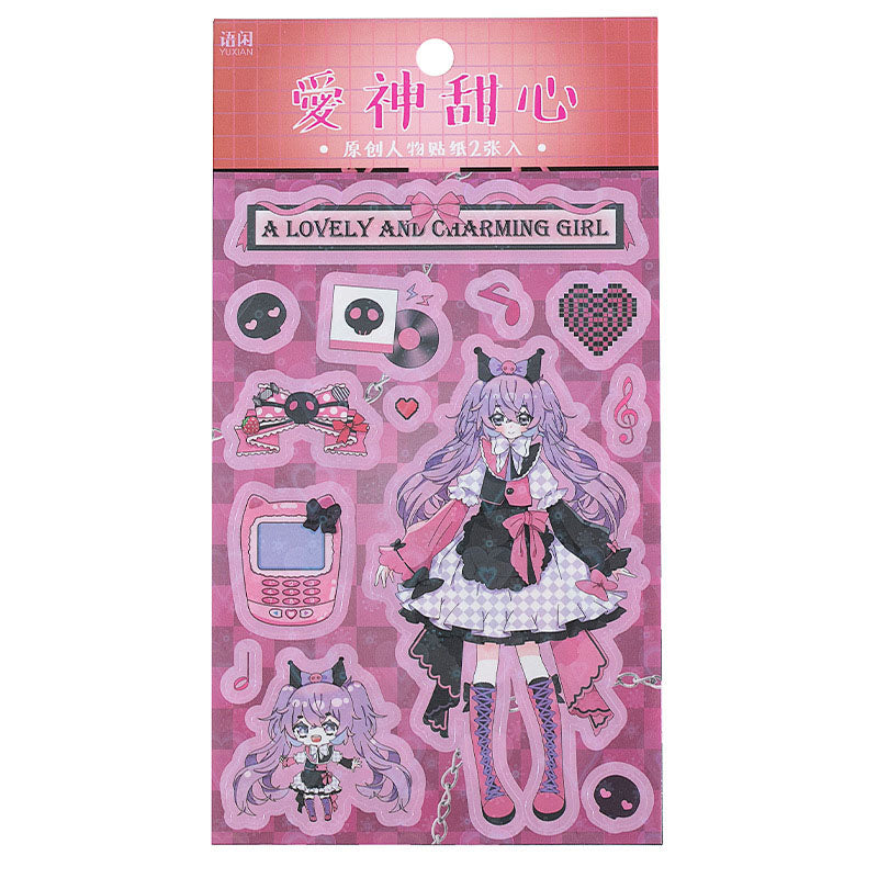 Different Dimension Calling Characters Series Cartoon Sweet Cool Girls Die-cut Handbook Stickers 2pcs into 4 Types
