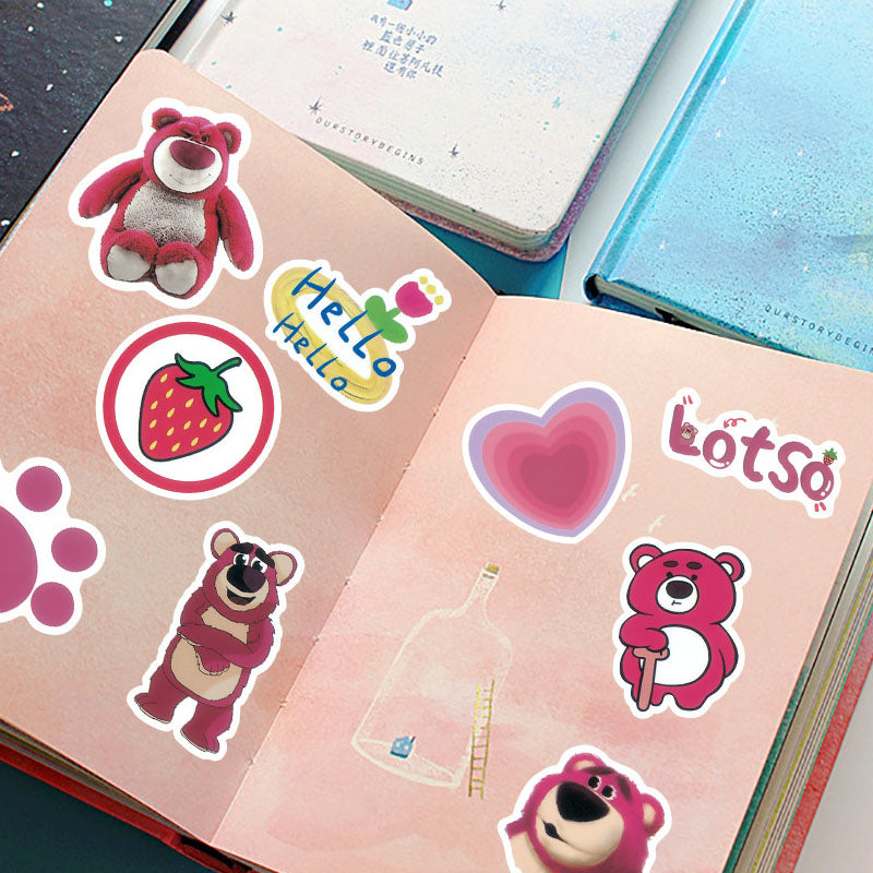 50pcs Cartoon Animation Cute Strawberry Bear Graffiti Stickers Window Wall Water Cup Trolley Case Stickers