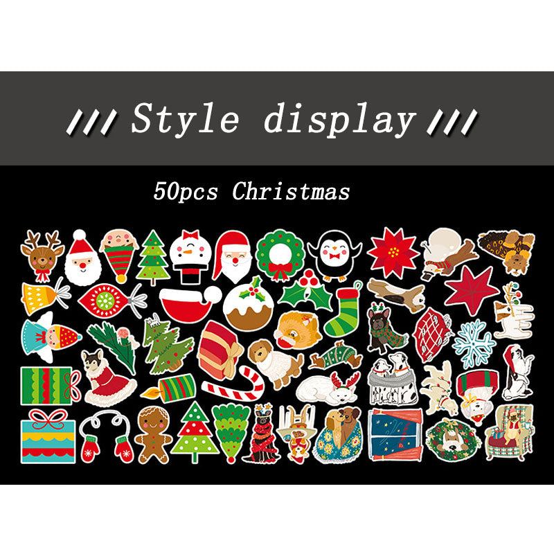 50pcs/100pcs Christmas Graffiti Stickers Holiday Party Hand Account DIY Phone Case Stickers Waterproof