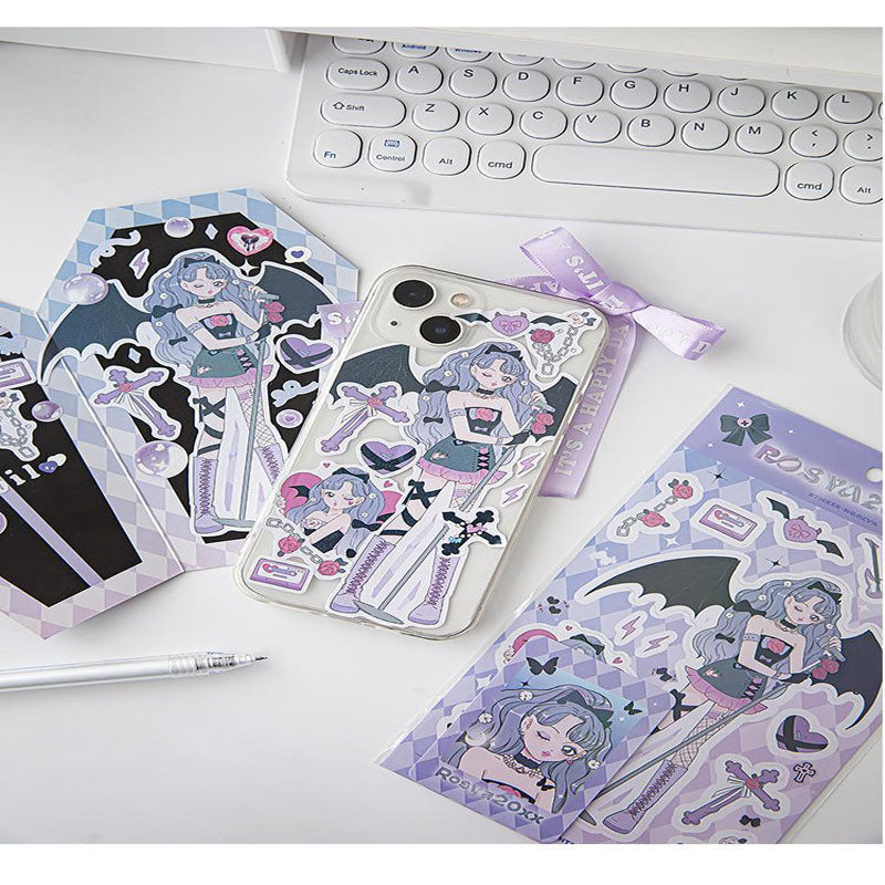 RosyPosy Stickers ROSYA 20xx Series Cartoon Girl With DIY Hand Account Key Chain Plate Decoration Stickers 4 Styles