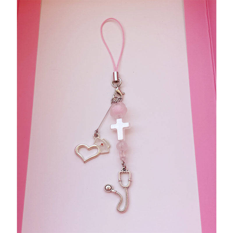 Creative Design Beaded Pendant Cute Pink Sweet Love Injection Sweet Cool Hanging Chain Goo Card Chain Phone Case Chain