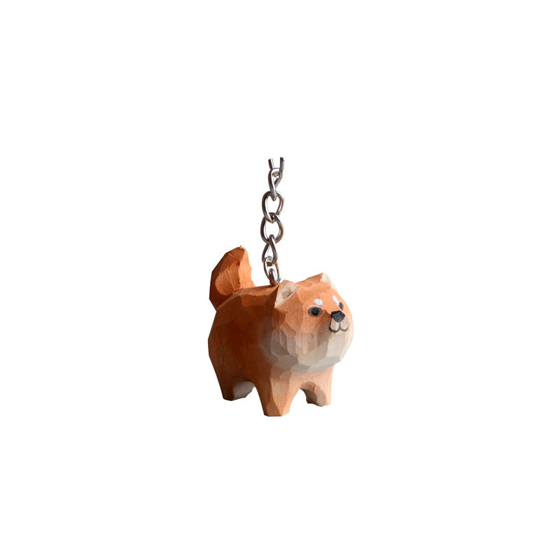 Wood carving Akita dog Decorations Hand carving Dog key chain Handicrafts Handmade