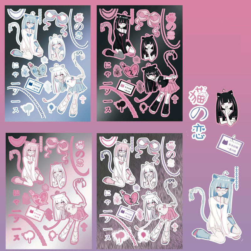Laser Q Version Character Sticker Cat Ear Girl Cartoon Decoration Waterproof Sticker DIY Hand Account Girl Sticker