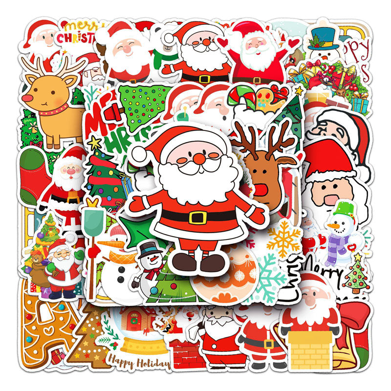 50pcs Christmas Graffiti Stickers Cartoon Holiday Stickers DIY Phone Case Laptop Stickers Waterproof