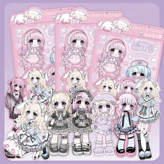 6pcs Cartoon Character Sticker Sweet Asia Hand Account Phone Case Storage Box Luggage Stickers