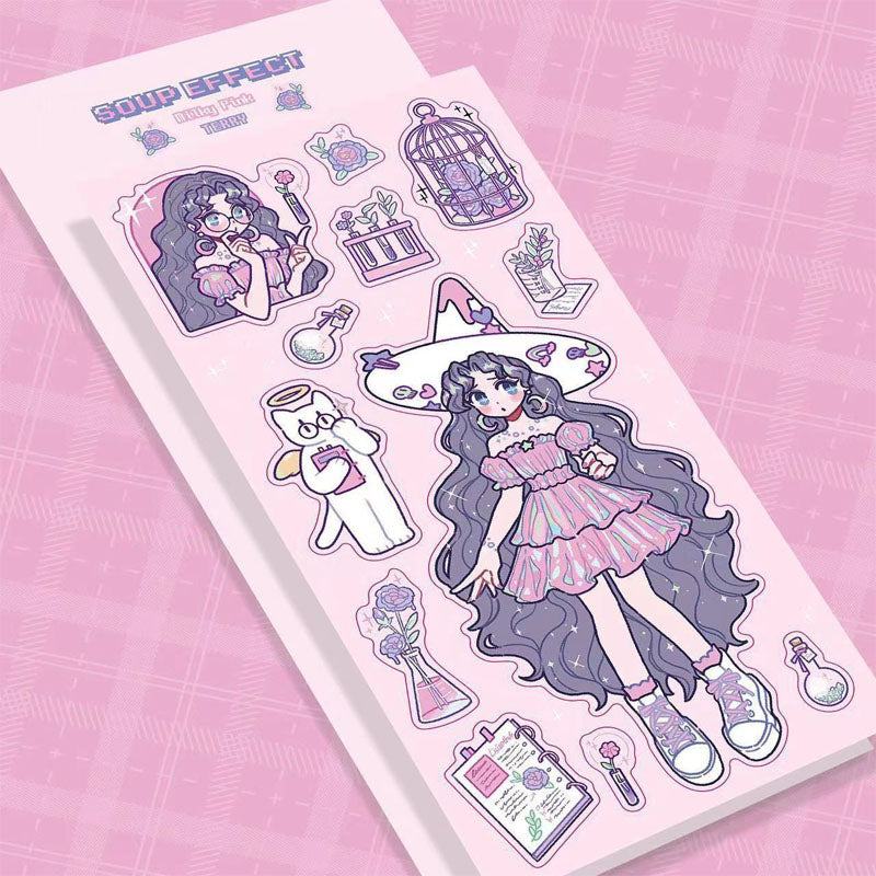 Character Goo Card Sticker Hand Account Sticker phone Case Black Hot Girl Leather Skateboard Trainee Magic Witch Girl SweetCool Retro DIY Sticker