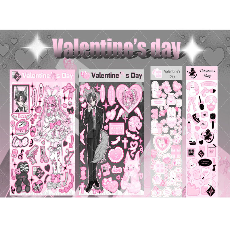 Valentine's Day Series Wolf Bunny Love Character Stickers DIY Hand Account phone Case Decorative Stickers