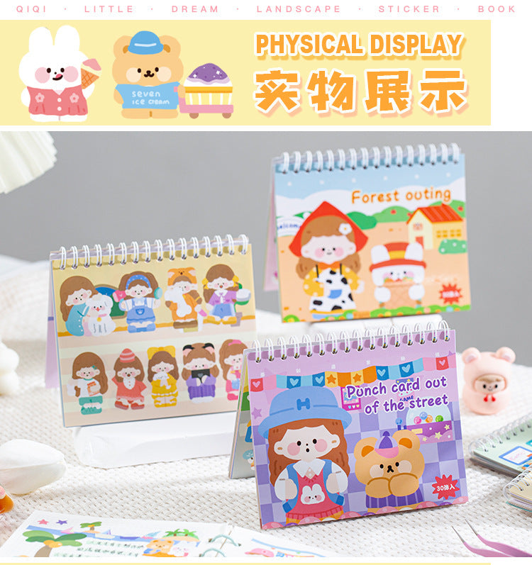 Creative Landscaping Sticker Book Cartoon Girl Heart Pocket Decoration Stickers