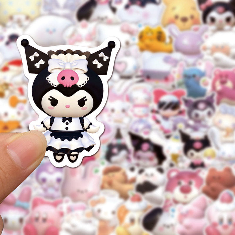 51pcs 3D Sanrio Stickers Cute Kulomi Cinnamorll Melody Kitty Cat Hand Account Waterproof