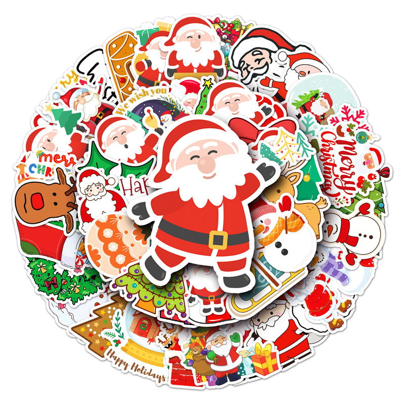 50pcs Christmas Graffiti Stickers Cartoon Holiday Stickers DIY Phone Case Laptop Stickers Waterproof