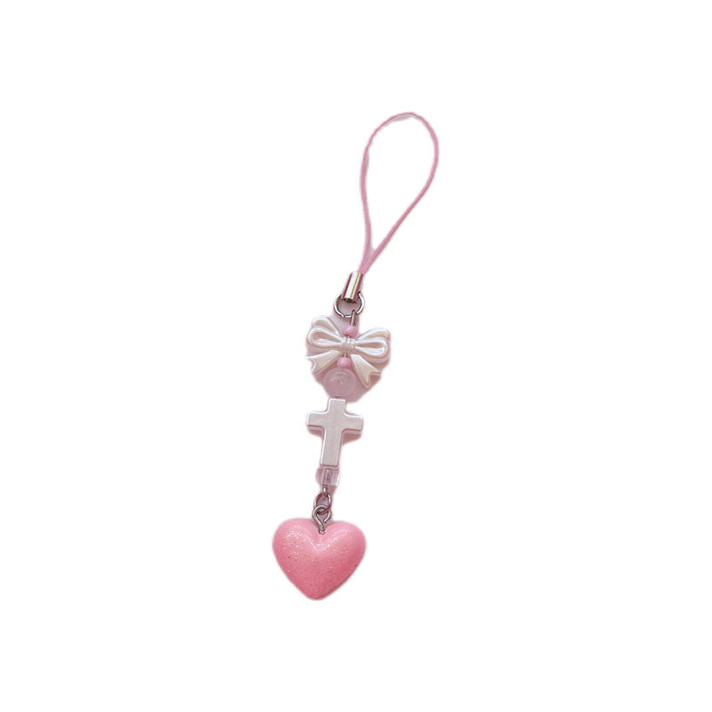 Creative Design Beaded Pendant Cute Pink Sweet Love Injection Sweet Cool Hanging Chain Goo Card Chain Phone Case Chain