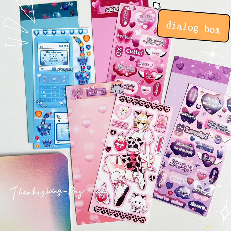 Pink Girl Sticker Dialog Box Series Girls Phone Case Bead Chain Decorative Sticker Pocket Material Sticker