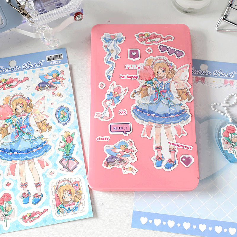 Infeel.Me Stickers Flower Angel series Cartoon Sweet Cool Girl DIY Handmade Phonecase Decorative Stickers
