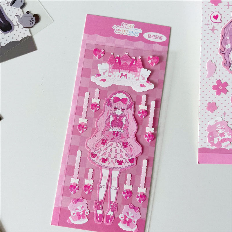 Sticker Spot Comic Style YK2 Sweet Asian Style Cute Character Goo Card Star Chasing Decoration Sticker