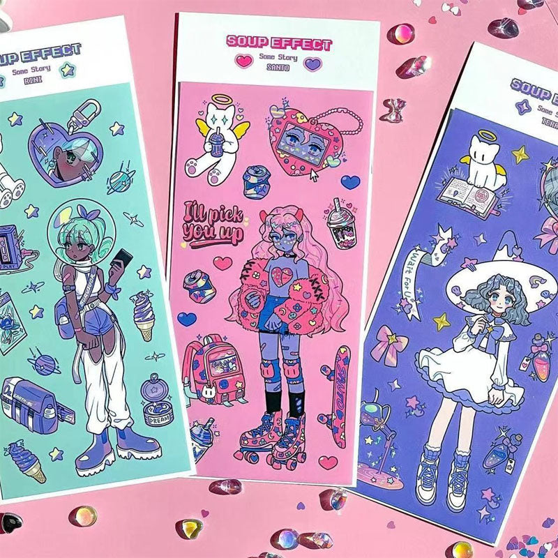 Character Goo Card Sticker Hand Account Sticker phone Case Black Hot Girl Leather Skateboard Trainee Magic Witch Girl SweetCool Retro DIY Sticker