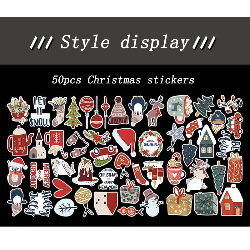50pcs/100pcs Christmas Graffiti Stickers Holiday Party Hand Account DIY Phone Case Stickers Waterproof
