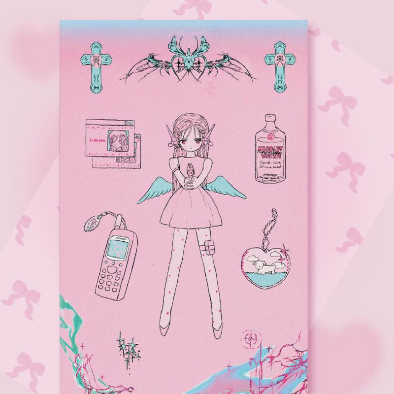 Milky Hearts Sticker Book Inner Page Low Saturation Sweet Sick Sweet Girl Character Decoration Sticker DIY Keychain Plate Hand Account Phone Case Sticker