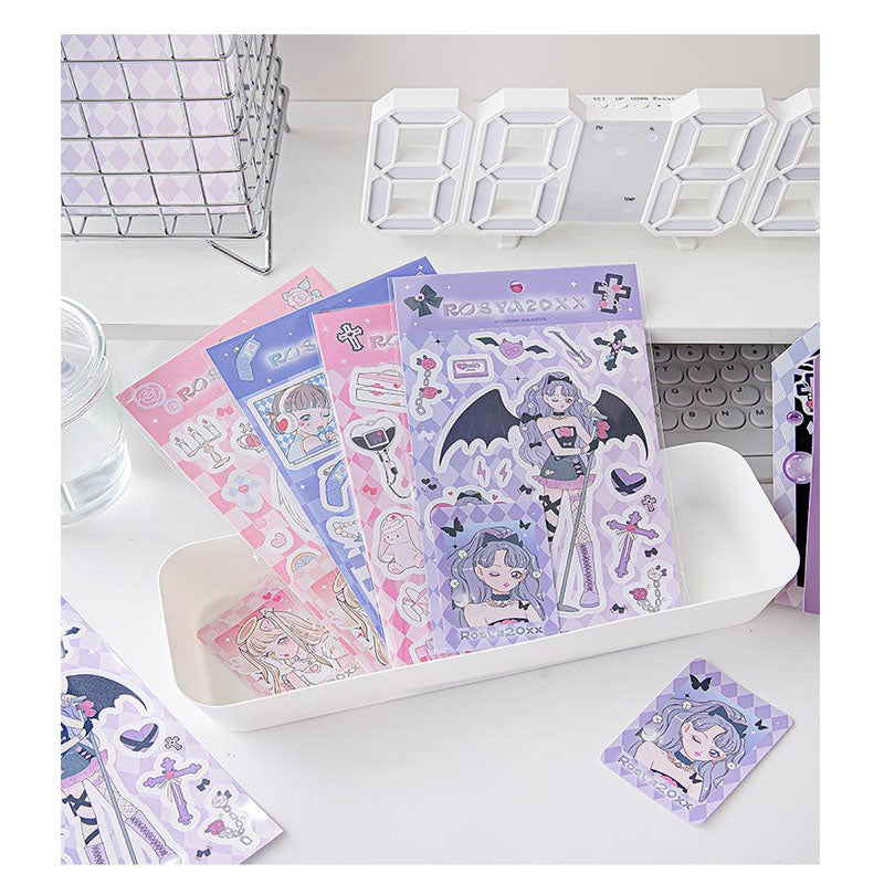RosyPosy Stickers ROSYA 20xx Series Cartoon Girl With DIY Hand Account Key Chain Plate Decoration Stickers 4 Styles