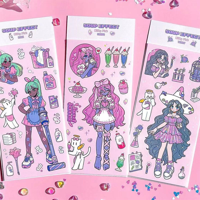 Character Goo Card Sticker Hand Account Sticker phone Case Black Hot Girl Leather Skateboard Trainee Magic Witch Girl SweetCool Retro DIY Sticker